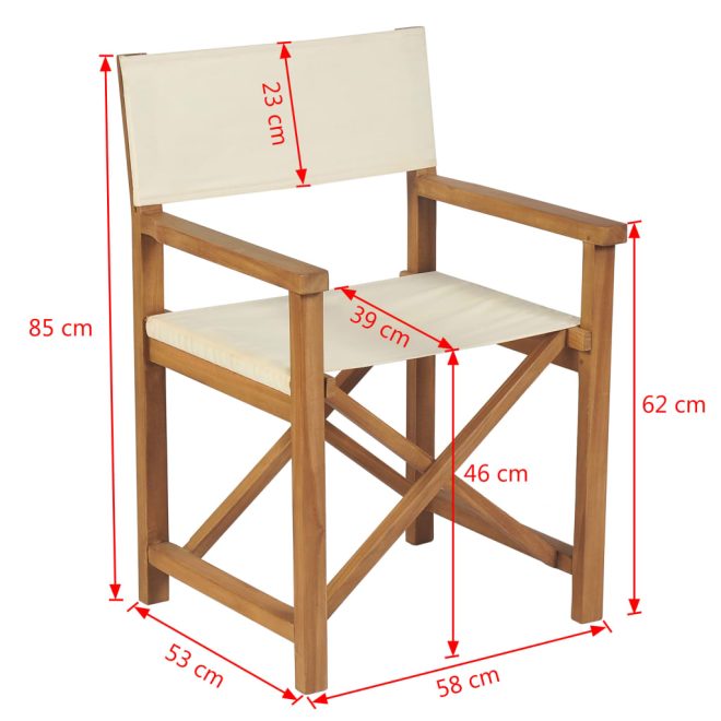 Folding Director’s Chair Solid Teak Wood – Cream