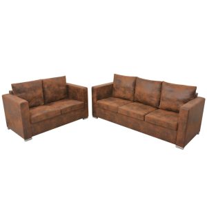 Hadleigh Sofa 137x73x82 cm Artificial Suede Leather – 2-Seater + 3-Seater