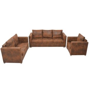 Hadleigh Sofa 137x73x82 cm Artificial Suede Leather – 1-Seater + 2-Seater + 3-Seater