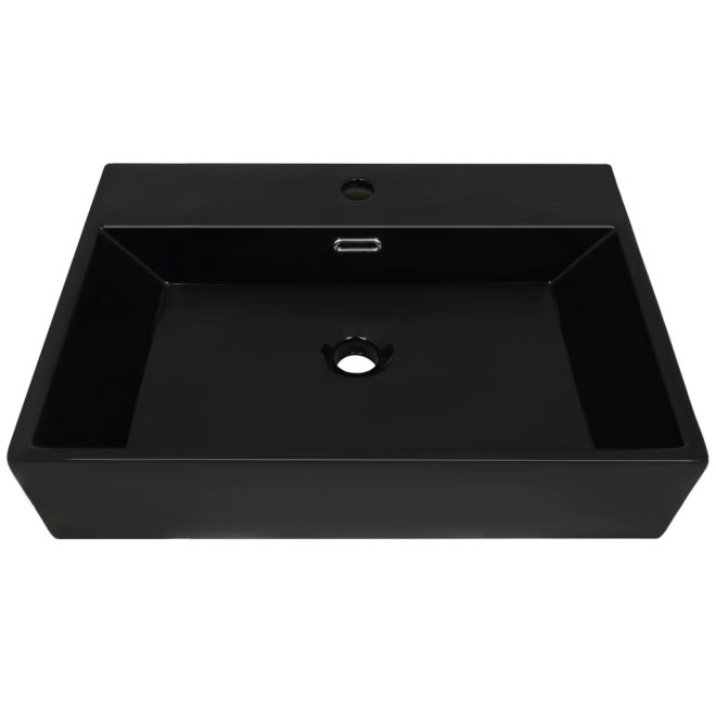 Basin with Faucet Hole Ceramic Black 76×42.5×14.5 cm