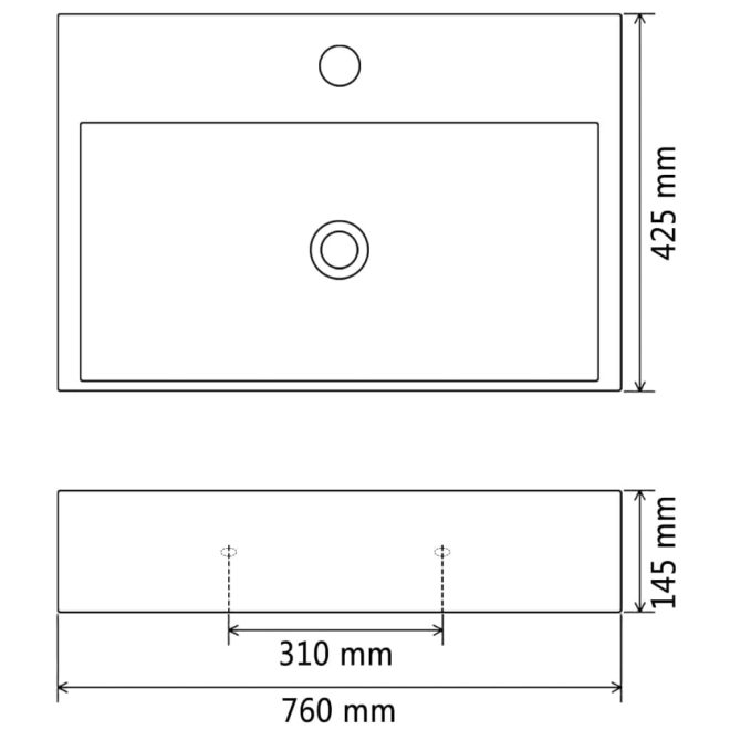 Basin with Faucet Hole Ceramic Black 76×42.5×14.5 cm