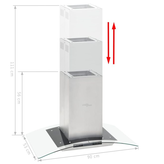 Island Range Hood 90 cm LCD Display Touch Sensor 756 m³/h LED