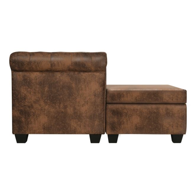 Hacienda L-shaped Chesterfield Sofa Artificial Suede Leather – Brown