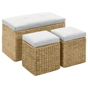 Bench with 2 Ottomans Seagrass – Grey