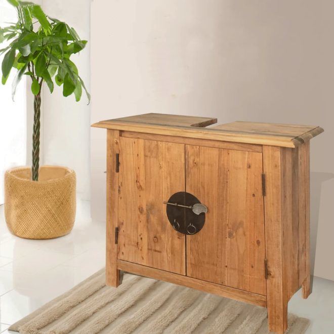 Bathroom Vanity Cabinet Solid Recycled Pinewood 70x32x63 cm