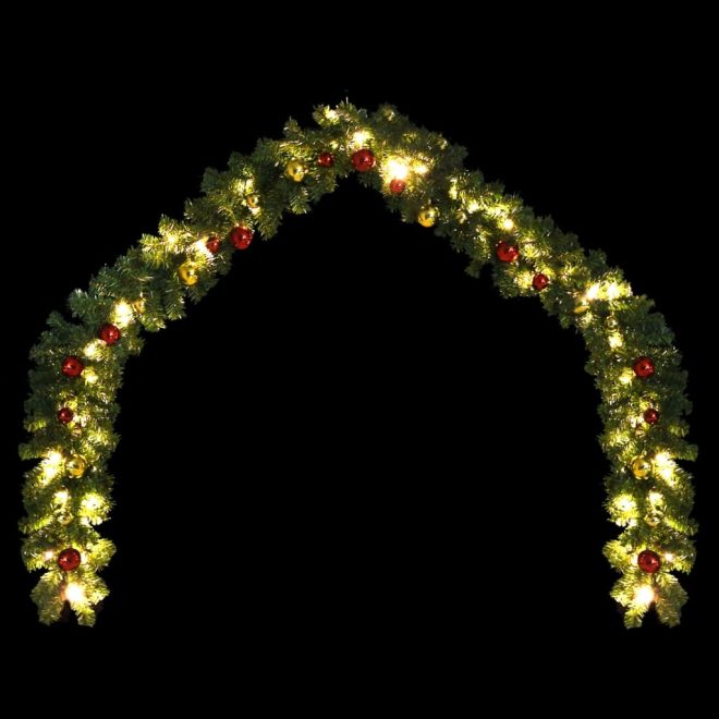 Christmas Garland Decorated with Baubles and LED Lights – 5 M