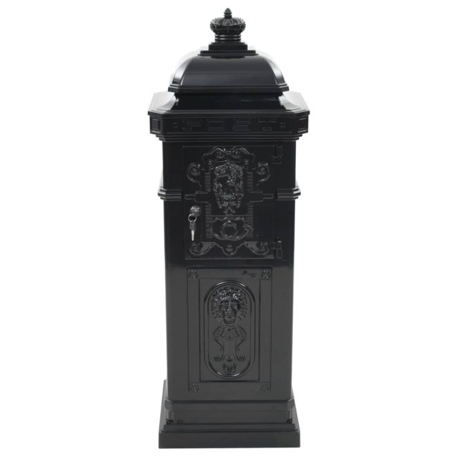 Pillar Letterbox Aluminium Vintage Style Rustproof – Black