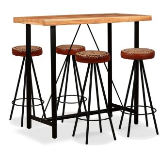 Bar Set Solid Wood Acacia. Genuine Leather & Canvas