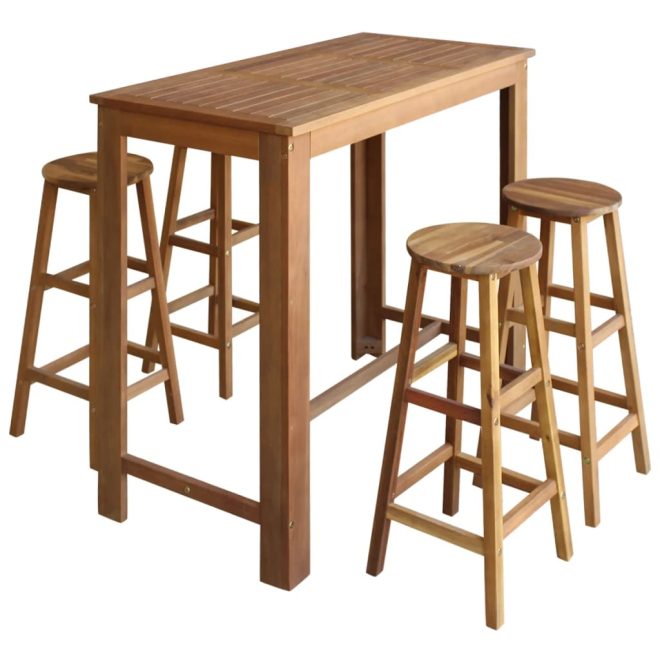 Bar Table and Stool Set Solid Acacia Wood – 5