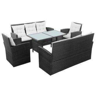 5 Piece Garden Lounge Set with Cushions Poly Rattan