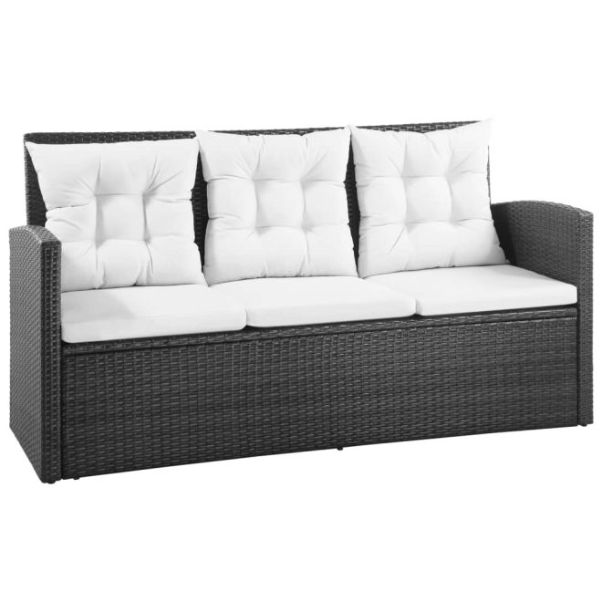 5 Piece Garden Lounge Set with Cushions Poly Rattan – Black