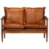 Brookfield 2-Seater Sofa Real Leather with Acacia Wood Brown