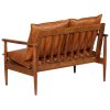 Brookfield 2-Seater Sofa Real Leather with Acacia Wood Brown