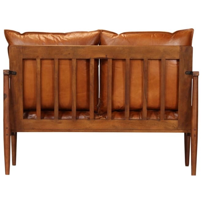 Brookfield 2-Seater Sofa Real Leather with Acacia Wood Brown