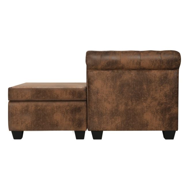 Cranston L-shaped Chesterfield Sofa Artificial Suede Leather – Brown