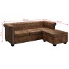 Cranston L-shaped Chesterfield Sofa Artificial Suede Leather – Brown