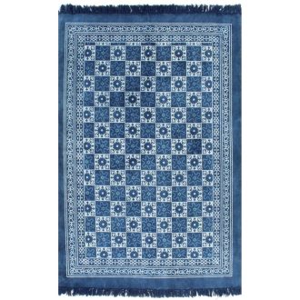 Kilim Rug Cotton with Pattern Blue