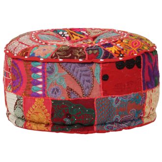 Patchwork Pouffe Round Cotton Handmade 40×20 cm