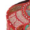 Patchwork Pouffe Round Cotton Handmade 40×20 cm – Red