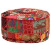 Patchwork Pouffe Round Cotton Handmade 40×20 cm – Red