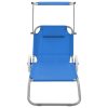 Folding Sun Lounger with Canopy and Wheels Steel – Blue