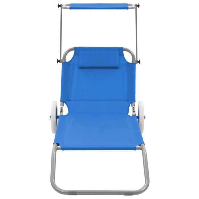 Folding Sun Lounger with Canopy and Wheels Steel – Blue