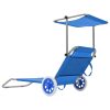 Folding Sun Lounger with Canopy and Wheels Steel – Blue