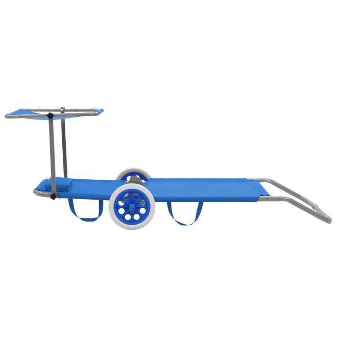 Folding Sun Lounger with Canopy and Wheels Steel – Blue