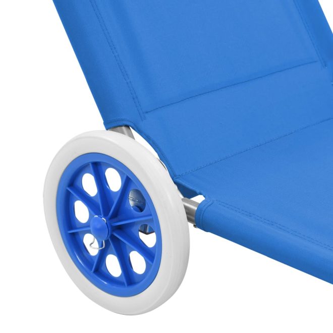 Folding Sun Lounger with Canopy and Wheels Steel – Blue