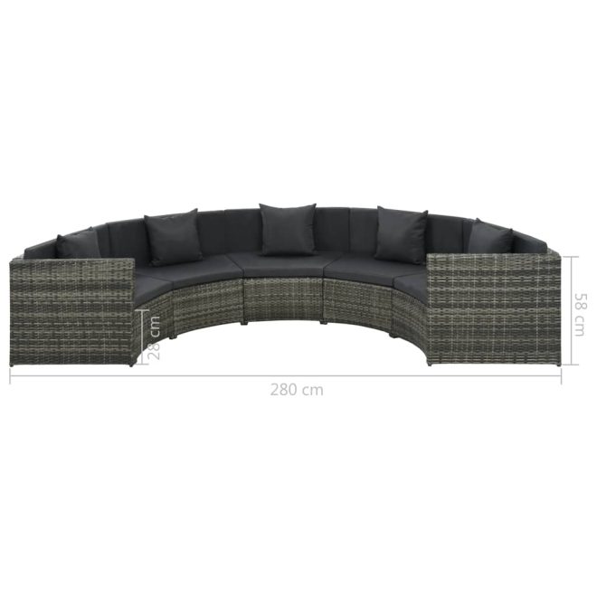 7 Piece Garden Lounge Set with Cushions Poly Rattan Grey