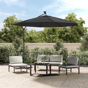 Hanging Parasol with LED Lighting Metal Pole – 300 cm, Anthracite