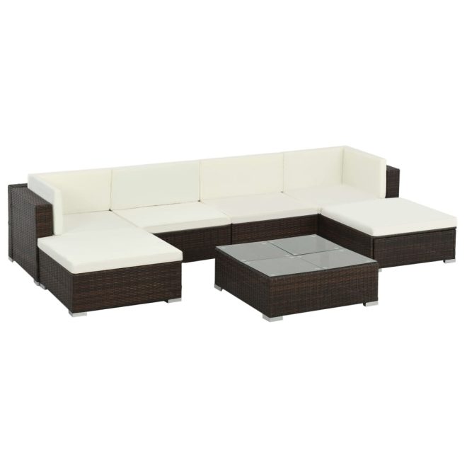 7 Piece Garden Lounge Set with Cushions Poly Rattan – Brown