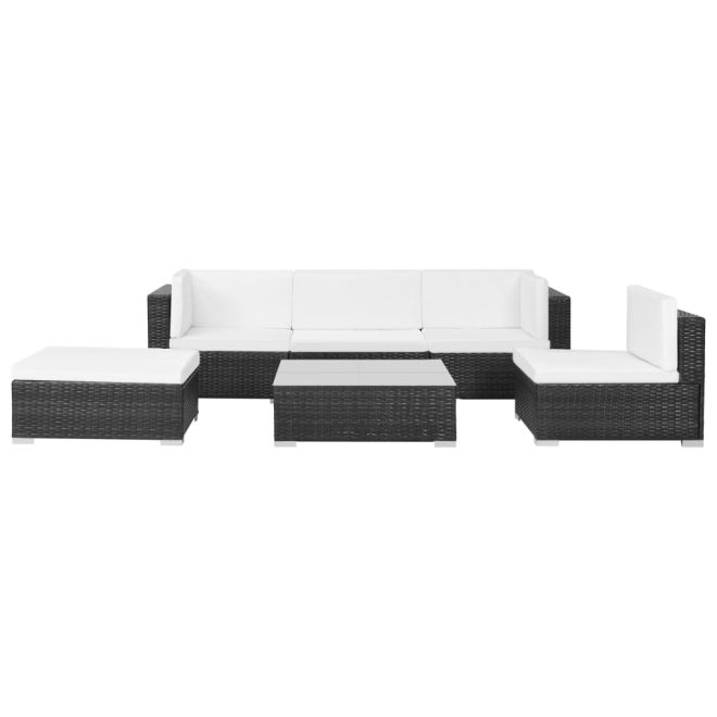 6 Piece Garden Lounge Set with Cushions Poly Rattan – Black and Cream White