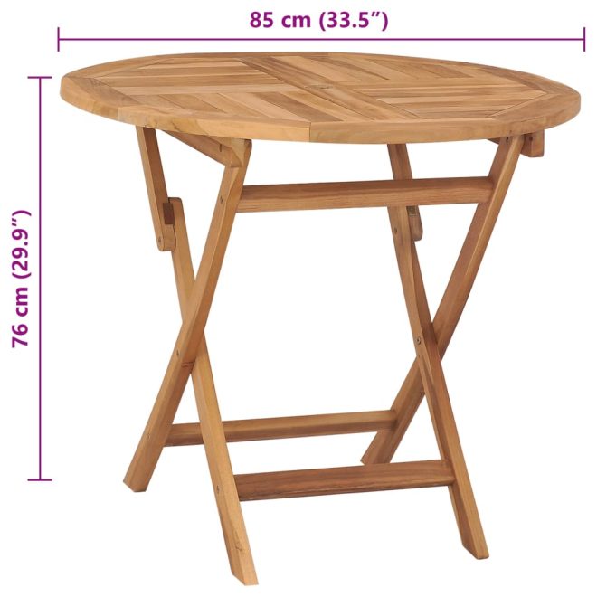 Folding Garden Table 85×76 cm Solid Teak Wood – Round