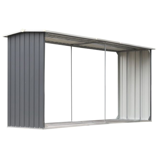 Garden Log Storage Shed Galvanised Steel 330x92x153 cm – Grey