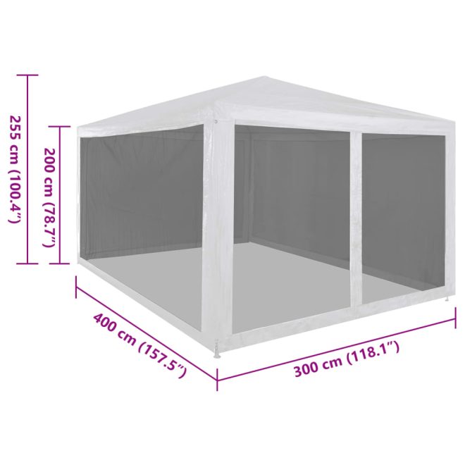 Party Tent with 4 Mesh Sidewalls – 4×3 m, White