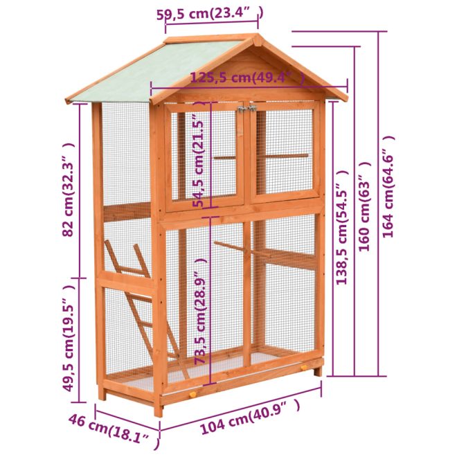 Bird Cage Solid Pine & Fir Wood 125.5×59.5×164 cm