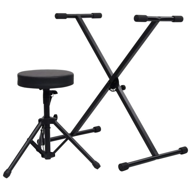 Keyboard Stand and Stool Set Black