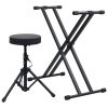 Double Braced Keyboard Stand and Stool Set Black