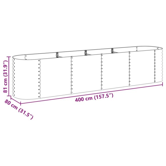 Garden Raised Bed Galvanised Steel – 400x80x81 cm, Silver