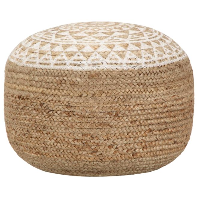 Handmade Pouffe 45×30 cm Jute – White