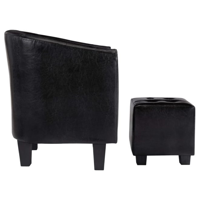 Tub Chair with Footstool Faux Leather – Black