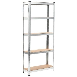 Storage Shelf Steel and Engineered Wood – 75x30x172 cm, Silver