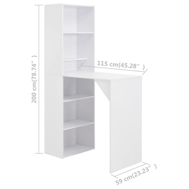 Bar Table with Cabinet 115x59x200 cm – White