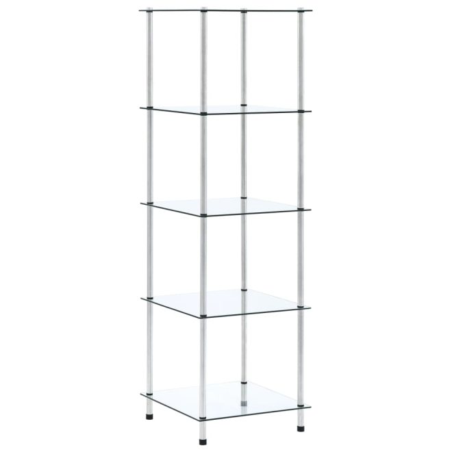 5-Tier Shelf Transparent 40x40x130 Tempered Glass – 130 cm