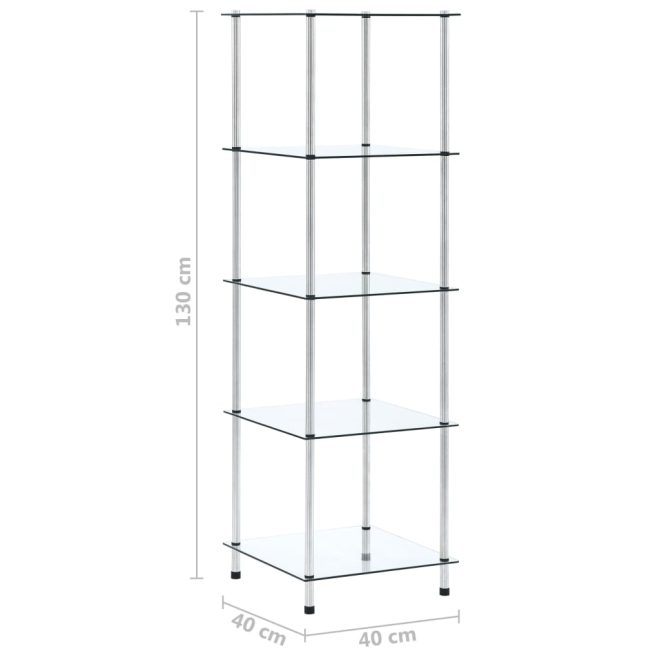 5-Tier Shelf Transparent 40x40x130 Tempered Glass – 130 cm