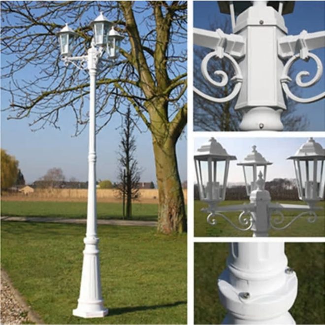 Garden Light Post 3-arms 215 cm Aluminium – White