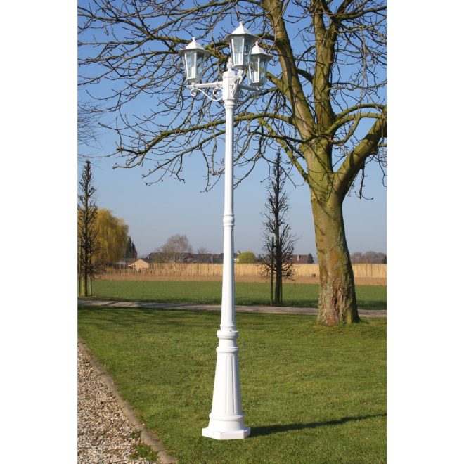 Garden Light Post 3-arms 215 cm Aluminium – White