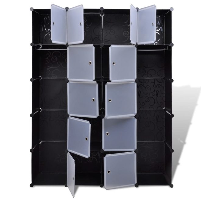 Modular Cabinet with 9 37x115x150 cm – Black and White, 14 Compartments