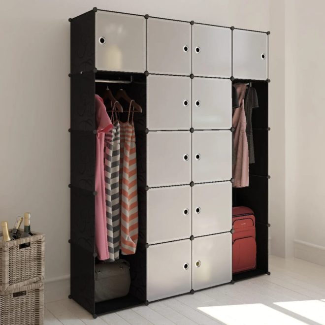 Modular Cabinet with 9 37x115x150 cm – Black and White, 14 Compartments